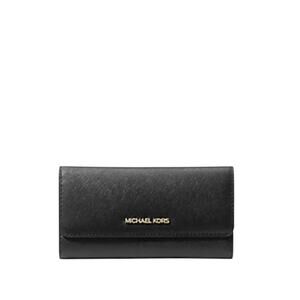 MICHAEL KORS CROSSGRAIN LEATHER TRI-FOLD WALLET JET SET TRAVEL BLACK NEW